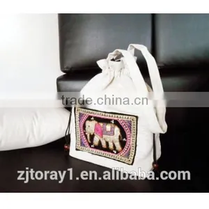Small Hemp Drawstring Bag Wholesale Embroidered Handmade thumbnail-2