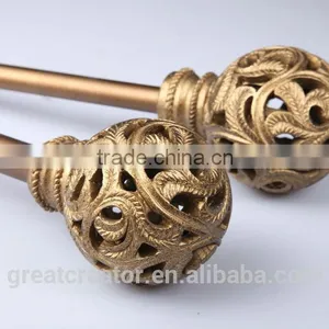 Decorative Open-Work Resin Finials For 3/4" (19mm) Gold Metal Curtain Rods, High Quality Designer Drapery Hardware thumbnail-1