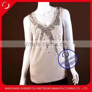 2015 High Quality Wholesale Ladies 100 Cotton V-neck Tank Top thumbnail-1