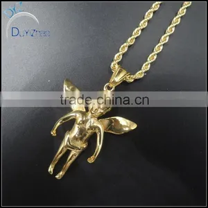 Stainless Steel Gold Plated Angel Spread Wing Pendant thumbnail-4