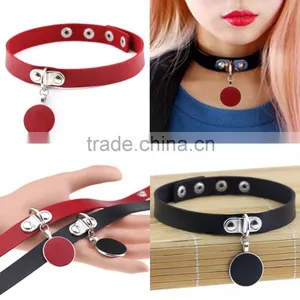 Japanese Anime Sailor Moon Rock Harajuku Gothic Punk Style Multi Color Alloy Round Pendant PU Leather Choker Necklace thumbnail-1