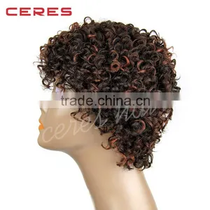 Light Brown Afro Short Curly Synthetic Wig, Short Hair Wig, Rainbow Wig Quality Choice thumbnail-4