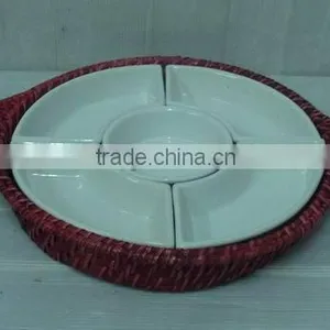 Rattan and Ceramic Candy Holder Basket thumbnail-1
