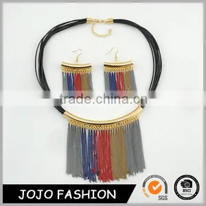 Fashion Leather Choker Necklace Witn Metal Tassel Earrings Costume Jewelry Set Supplier's Choice thumbnail-1
