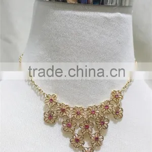 Gold Tiny Flowers W/Rose Diamond Jump-Ring Connected Necklace Simple Chain Gold Necklace2016 Fashion Style Wholesale thumbnail-1