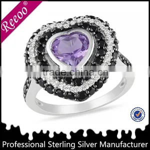 Black Clear CZ Zebra Design Dome Cocktail Ring thumbnail-1