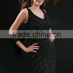 V-neck Sequins Beaded Evening Dress Girls Dresses Graduation Dress A2 thumbnail-1