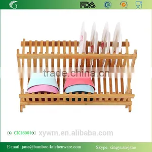 Bamboo Folding Dish Rack Dish Drying Rack Holder Utensil Drainer thumbnail-1