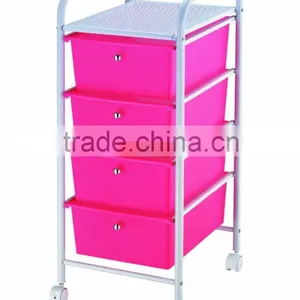 4 Pink Drawer Rolling Storage Organizer Cart 4 Wheels White thumbnail-1