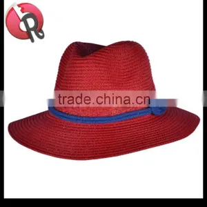 Men & Women Red Fedora Straw Hat thumbnail-2