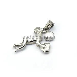 Simple Design Unisex Silver Wign Charm Jewelry Stainless Steel Angel Heart Pendant Necklace thumbnail-3