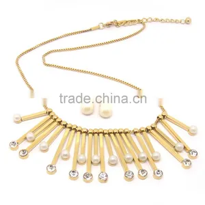 Best Price Stainless Steel Gold Plated Pearl Jewelry Set Necklace thumbnail-1