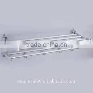 TOWEL RACK SHELF PREMIUM ALUMINUM SILVER FOLDED BATH WITH 5 HOOKS SHELF WASHCLOTH HOLDER thumbnail-3