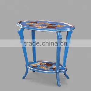 Exquisite Seasell Mosaic Inlay Oval Shaped Tea Table, Classical Living Room Coffee Table, Hand Painted Wooden Decor Coffee Table thumbnail-1