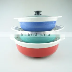 Color Glazed Ceramic Soup Tureen /cooking Tureen With Glass Lid in Stock thumbnail-1
