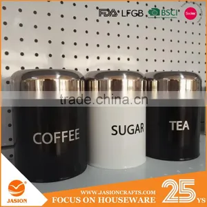 3PC Canister Set Stainless Steel Coffee Tea Sugar Jar Lid Kitchen Storage Black Can thumbnail-1
