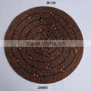 Round Brown Glass Bead Place Mat With Black Circles Patterns Available in More Colours and Patterns thumbnail-1