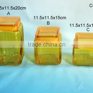 3 Sizes Yellow Square Glass Cookie Jars With Plastic Lid thumbnail-1