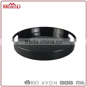 Supreme Quality Thick Wholesale Hot Sale Melamine Plain Black Round Serving Tray With Handles thumbnail-2