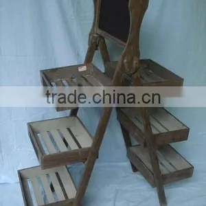 3 Tiers Antique Wood Flower Display Stand With Blackboard thumbnail-1