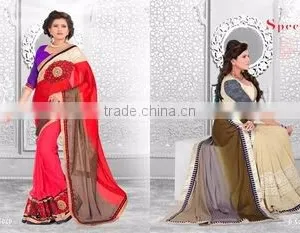 Season Special Designer Embroidery Saree With Blouse Color is Red and Lace Given in Side thumbnail-1