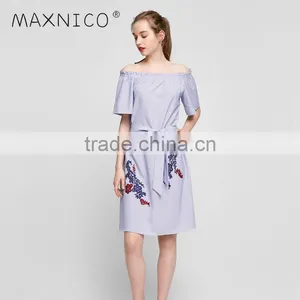 Maxnegio off Shoulder Striped Dress With Embroidery for Girls thumbnail-1