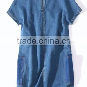 Newest Popular Ladies Denim Dress Round Neck Short Sleeves Denim Skirt Pattern thumbnail-2