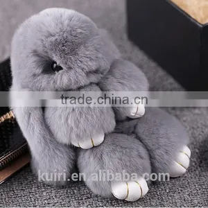 2017 Real Genuine Rex Rabbit Furs Keychain Pendant Bag Car Charm Tag Cute Rabbit Toy Doll Real Fur Monster Keychains thumbnail-5