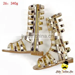 2017 New Models Design Kids Metal Golden Color PU Little Girl Gaiters Boots Shoes With Zipper Snadals thumbnail-2