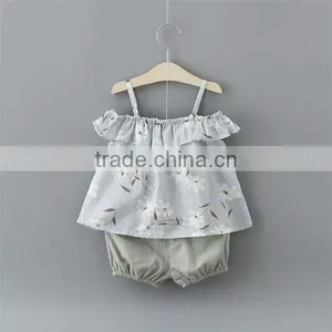 2016 Summer Girl Kids Clothes Stylish Designs White Spaghetti Strap T-shirt Cotton Baby Girls Dress Set thumbnail-2