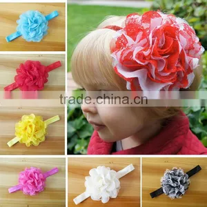 Wholesale Hot Children Girls' Elastic Hair Band With Netted Gauze Flower 15 Colors 10 cm Children Hairband Headdress in Stock thumbnail-1
