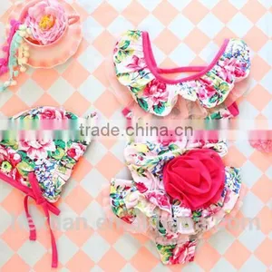 Children Girls Ruffle Bathing Suit 2pcs Toddler Baby Girls Swimwear Bikini Kids Girls 3-Pieces Bikini Cap Set thumbnail-4