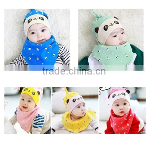Unique Lovely Panda Pattern Cotton Infant Hat With Bibs thumbnail-1