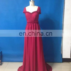 Real Picture 2016vestidos de Fiesta Elegant Red Sweetheart Long Chiffon Evening Dress Cap Sleeve V-back Party Dress thumbnail-1