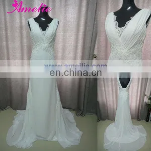 V Neckline Lace Appliqued Wedding Party Dresses thumbnail-1