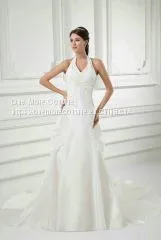 Halter Top Fit and Flare Taffeta Wedding Dresses With Pickups thumbnail-1