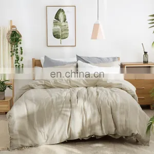 French Linen Cotton Touch Eco-frienfly Hemp Sheet Set Blended Deep Striped Sleep Duvet Cover Set thumbnail-1