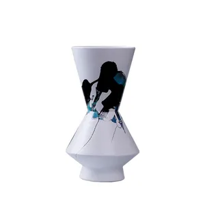White Large Modern Abstract Traditional Chinese Painting Ceramic Plant Vase For Wedding thumbnail-5