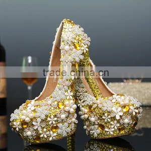 C71584A Ladies Party Wear Shoes Gold Women Wedding Shoes thumbnail-1