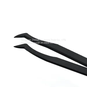 Tweezers Industrial Flat Head Carbon Fiber Plastic Anti-static Elbow Black Plastic Round Head Pointed Tweezers Flat Head 93306 thumbnail-4