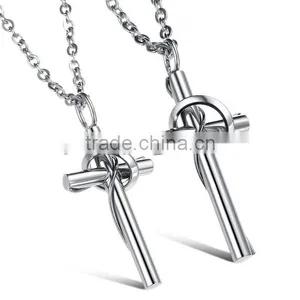 Titanium Steel Jewelry Wholesale Love Touching the Cross Titanium Steel Couples Necklaces With Pure Steel thumbnail-2