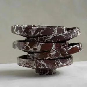 Carved Modern Red Marble Centerpiece Tray Rosso Levanto Marble Tray thumbnail-3