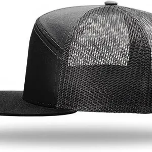 Blank 7 Panel Flat Bill Mesh Trucker Hat Breathable Snapback Baseball Cap Custom Logo Outdoor Sports Hat for Wholesale thumbnail-4