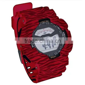LP1331_Red PU Strap Graphic Pattarn Print Multifunction Digital LCD Display Set Digital Wrist Stock Watch thumbnail-2