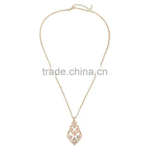 Retro Baroque Fashion Hollow Out Drop Shape Gold Long Thin Chain Pearl Necklace thumbnail-1