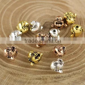 JFA1047 Silver Gold Rose Gold Plated Metal Laughing Buddha Head Beads thumbnail-1
