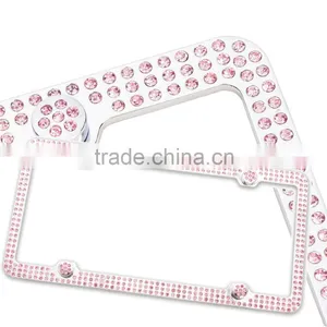 Row Rhinestones Metal License Plate Frame With HOT Pink BOWTIE Gift For Women thumbnail-2