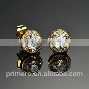 Round Design Real Gold Plated Fashion Jewelry Zircon Crystal Wedding Earrings thumbnail-6