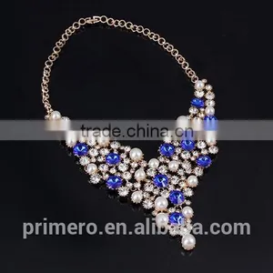 18K Gold Plated Pearl Rhinestone Crystal Necklace Wedding Ring Party Gift Costume Pearl Bridal Jewelry Sets thumbnail-6