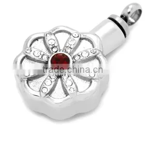 China Stainless Steel Flower Engraved Silver Plated Prayer Box Religious Crytal Pendant thumbnail-1
